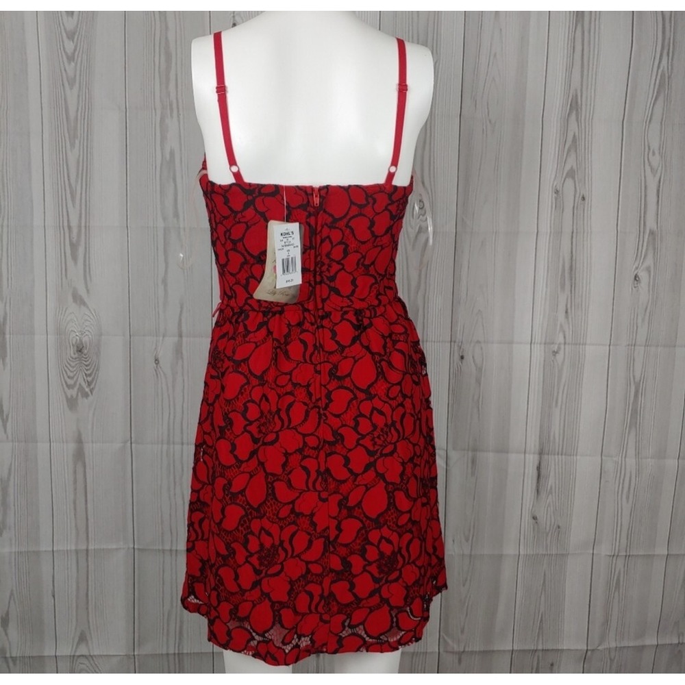 NWTS! Red & Black Floral Lily Rose Dress Size Small Missing Belt - Picture 6 of 13
